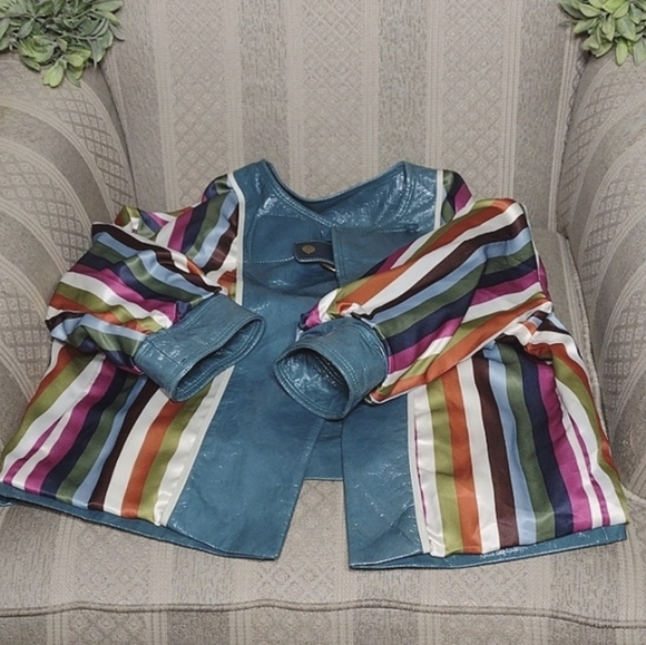 NEW Coach Cropped Distressed Leather Jacket in Teal Green - Picture 5 of 16